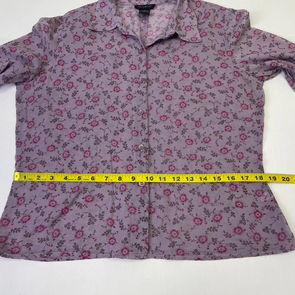 The Limited Purple Floral Cotton Button Down Shirt L Roll Tab Sleeve Hippie